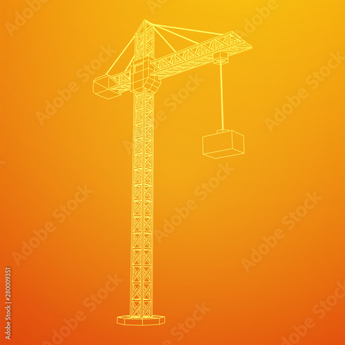 Tower construction building crane. Wireframe low poly mesh vector illustration