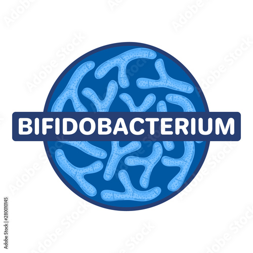 Vector probiotics in circular shape. Bifidobacterium. Microbiome. Medicine or dietary supplement. Brochure, flyer, label, cover, poster, banner, package, advertising, presentation. Blue color. Eps10