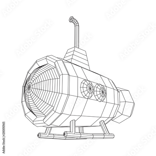 Submarine underwater boat. Wireframe low poly mesh vector illustration