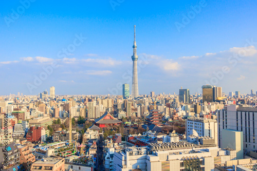 Beautiful  View of Tokyo skyline at tokyo city with Senso-ji Temple  Asakusa Temple of Japan