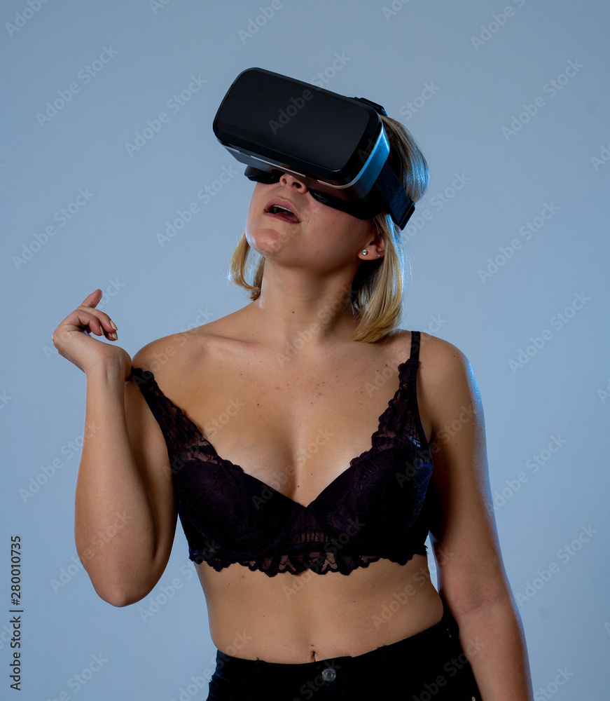 Portrait of sensual young woman in sexy underwear using VR headset  exploring virtual sexuality Stock Photo | Adobe Stock