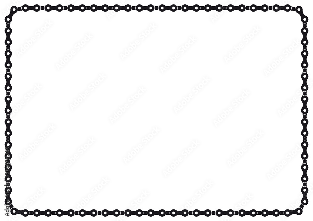 Vector black bike chain. A4 frame line with rounded corners. Isolated on white background.