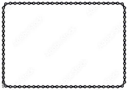 Vector black bike chain. A4 frame line with rounded corners. Isolated on white background.