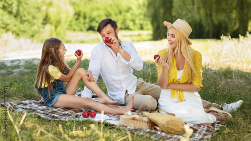 Young family having picnic in countryside on grass