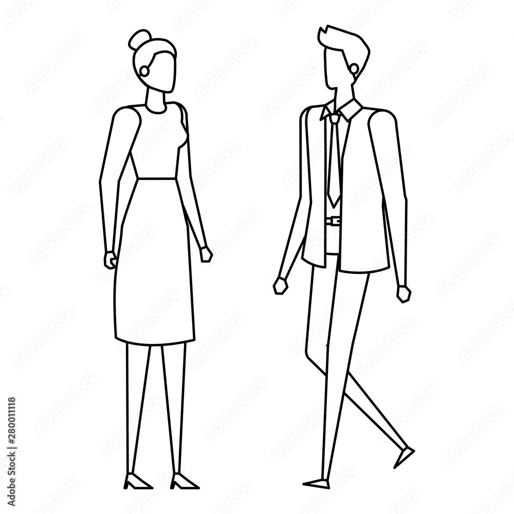 elegant young business couple avatars characters elegant young business couple avatars characters