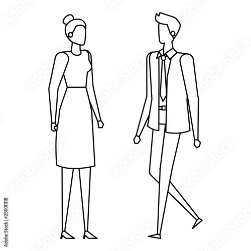 elegant young business couple avatars characters