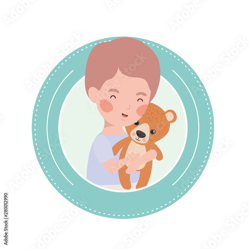cute little kid playing with lovely animal