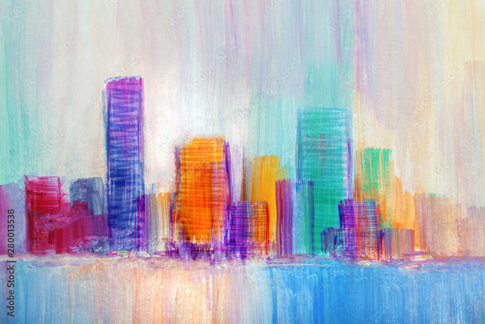Fototapeta premium Abstract painting of urban skyscrapers.