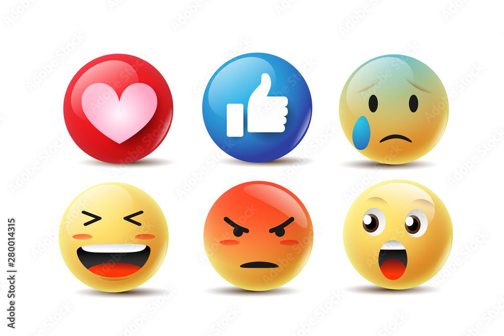 Emoji Feeling Faces Vector. Communication Chat Elements in yellow ball bubble 3D face. Lovely social media icon stickers. Modern and Creative design in EPS10 vector illustration.