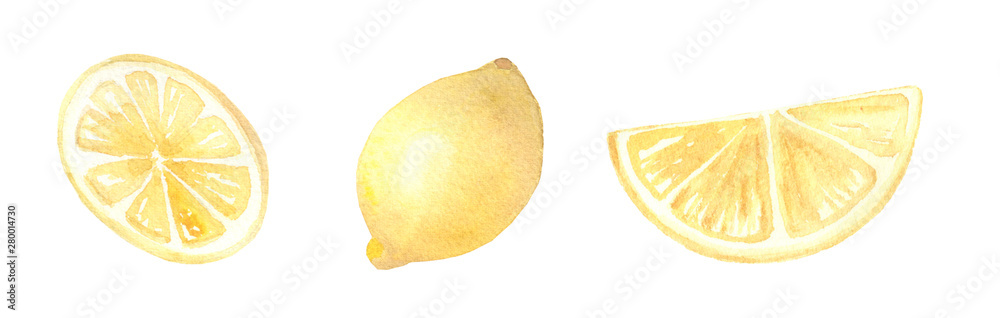 Watercolor clip art set of lemon slices hand painted isolated on white background. Watercolor clip art set of lemon slices hand painted isolated on white background.