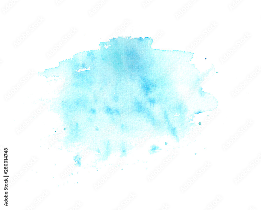 Watercolor hand painted blue spot isolated on white background.
