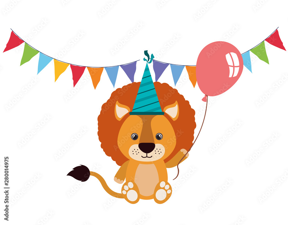 Fototapeta premium cute lion with helium balloon