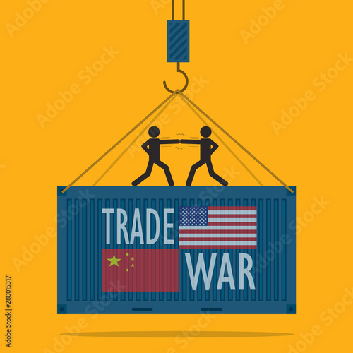 Trade war, USA versus China. America-China tariff business global exchange international.