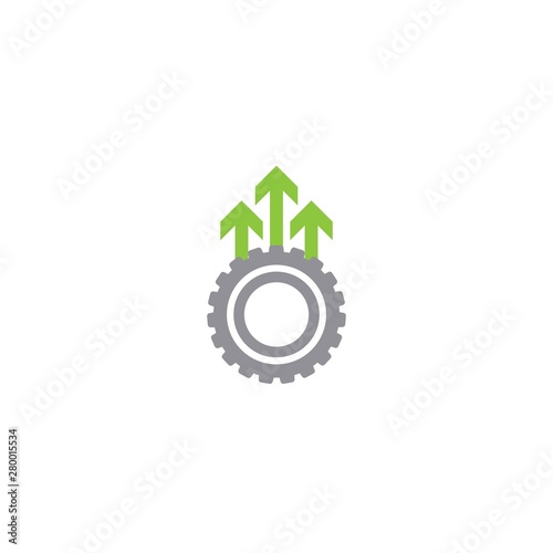 Gear and three green up arrows. icon isolated on white. Vector flat illustration for technology or innovation.