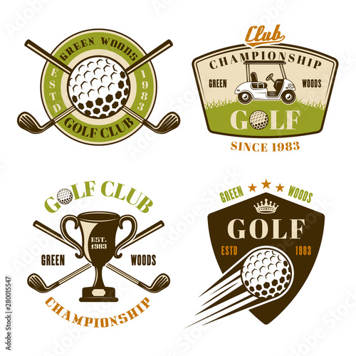 Golf club set of vector colored emblems