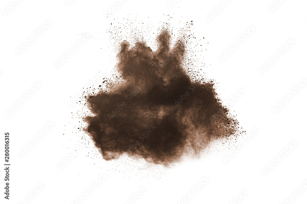 Brown powder explosion isolated on white background. Brown powder explosion isolated on white background.