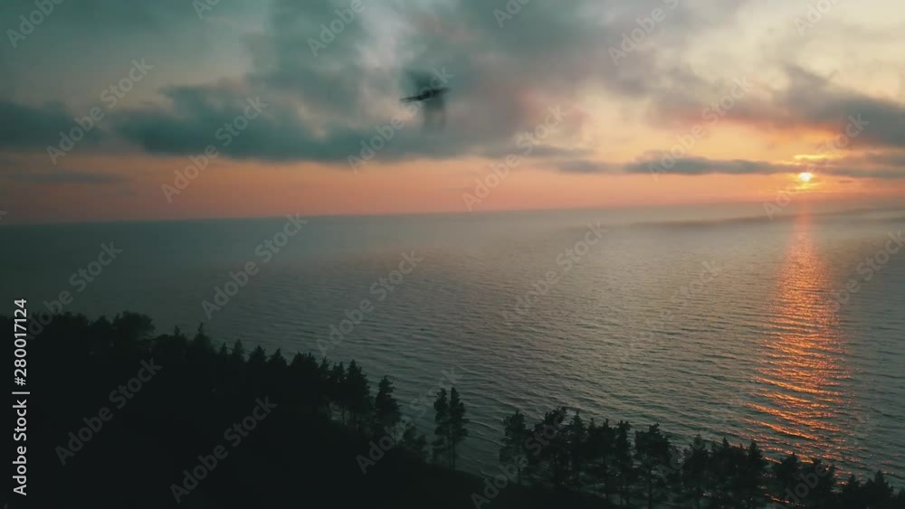 Sunset near coastline Baltic sea Jurkalne Aerial view Latvia Sunset near coastline Baltic sea Jurkalne Aerial view Latvia