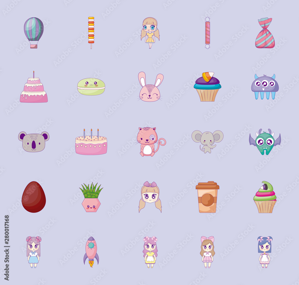 cute set icons style kawaii cute set icons style kawaii