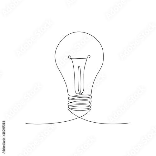 vector illustration of a simple bulb drawn in one line style.