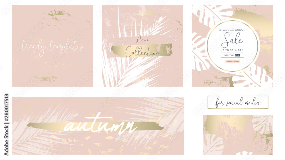 Elegant social media trendy chic gold pink blush banner templates 