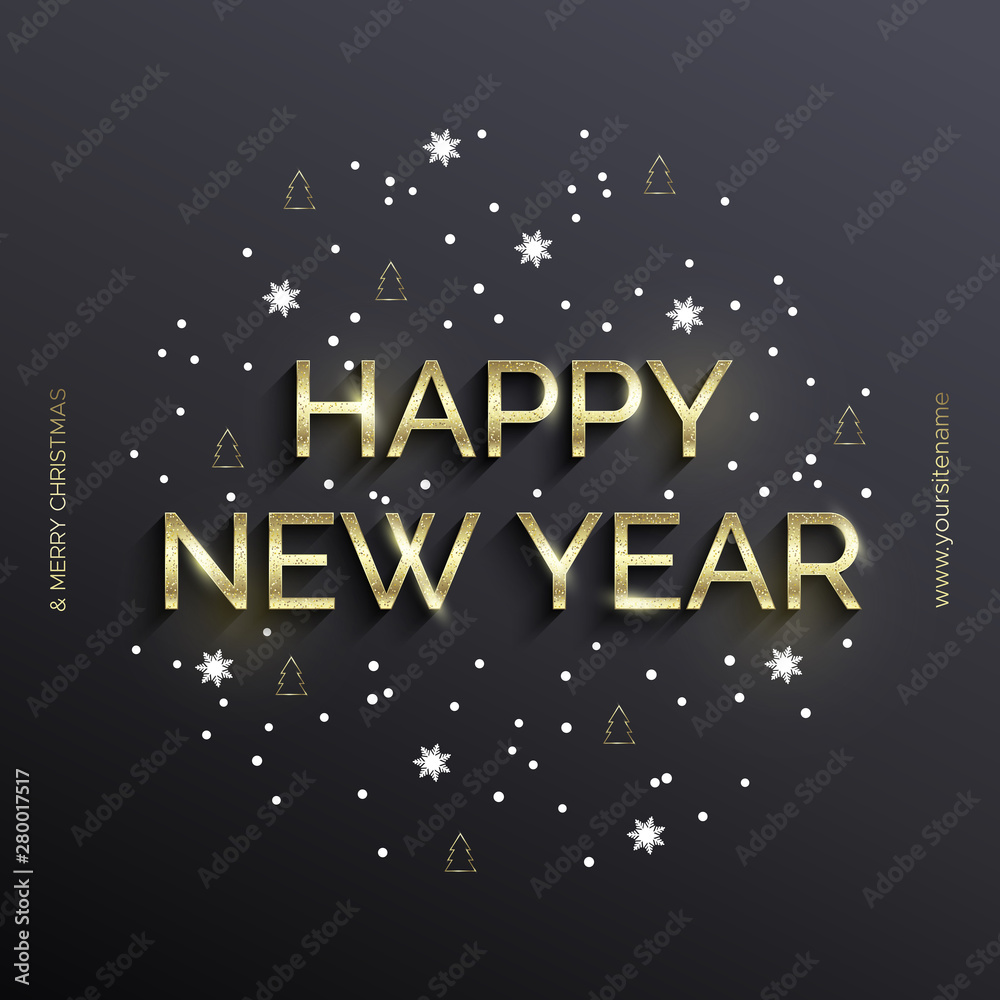 Golden text on gray background. Happy New Year