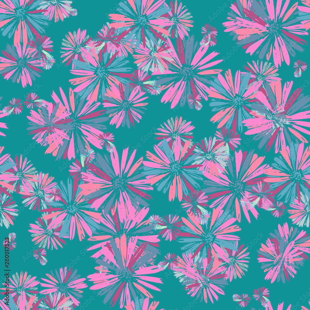 Color pink artsy chamomily in boho style pattern background. Abstract vector backdrop. Color pink artsy chamomily in boho style pattern background. Abstract vector backdrop.