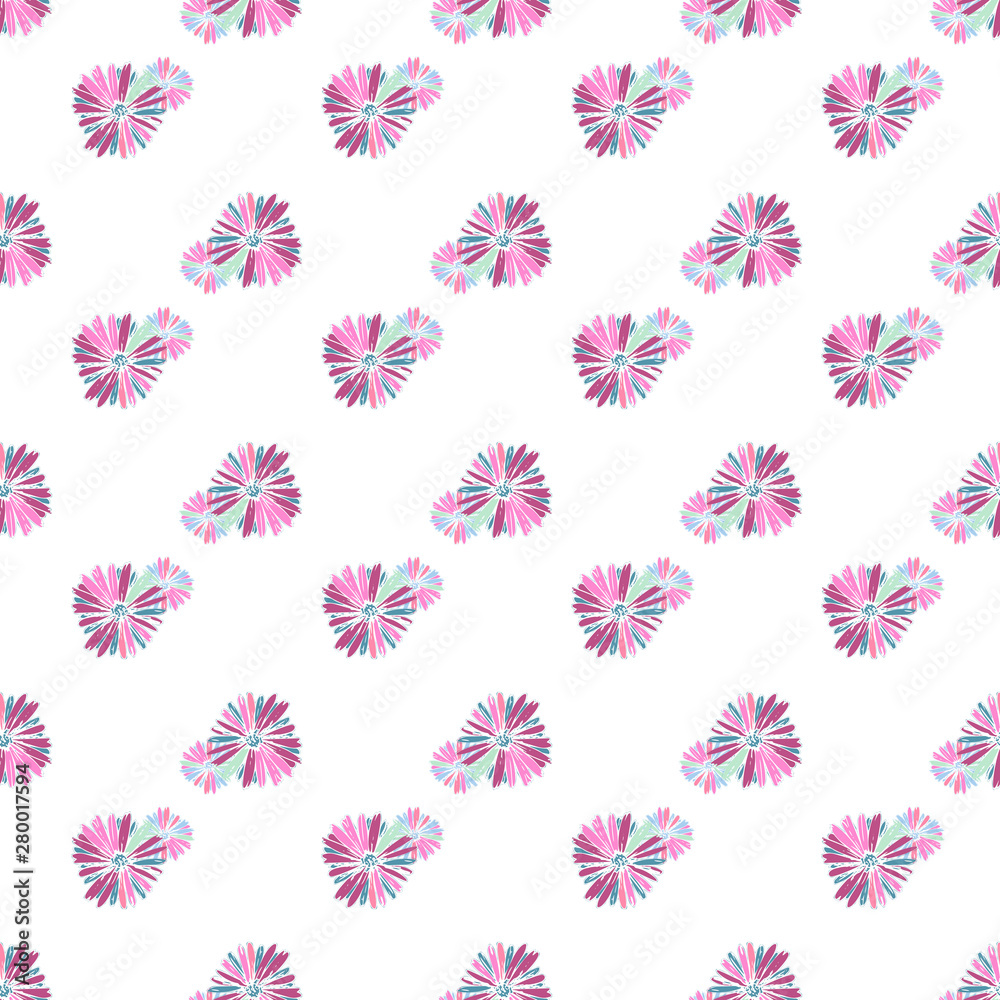 Color pink artsy chamomily in boho style pattern background. Abstract vector backdrop.