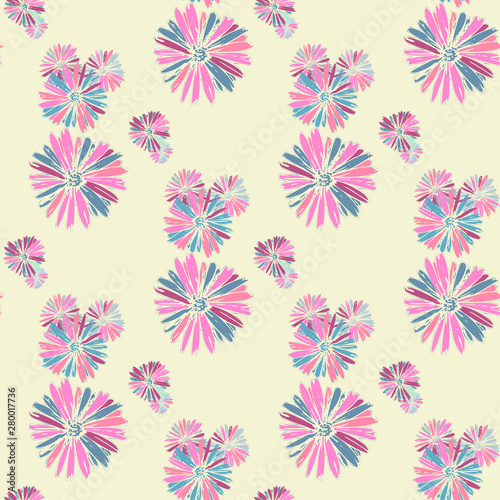 Color pink artsy chamomily in boho style pattern background. Abstract vector backdrop.