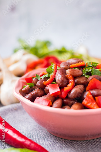 Lobio - Georgian traditional food with red beans, coriander, onion, capsicum and tomatoes.  