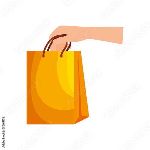 hand lifting shopping bag icon