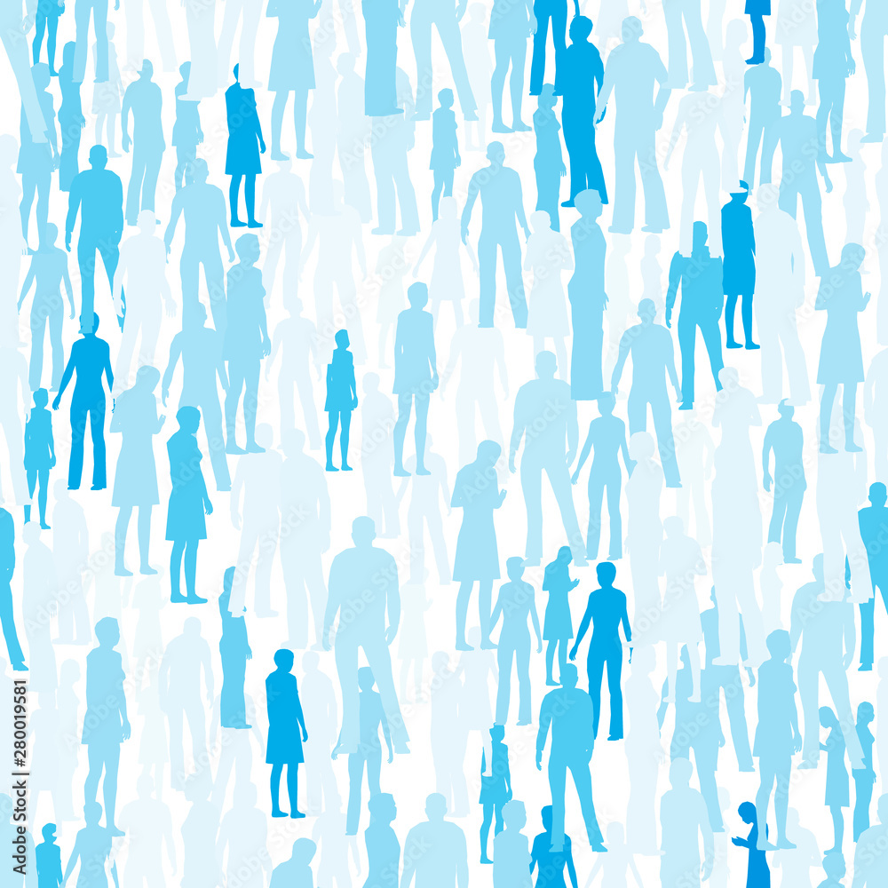 Seamless texture with silhouettes of people in blue with different shades. Vector illustration