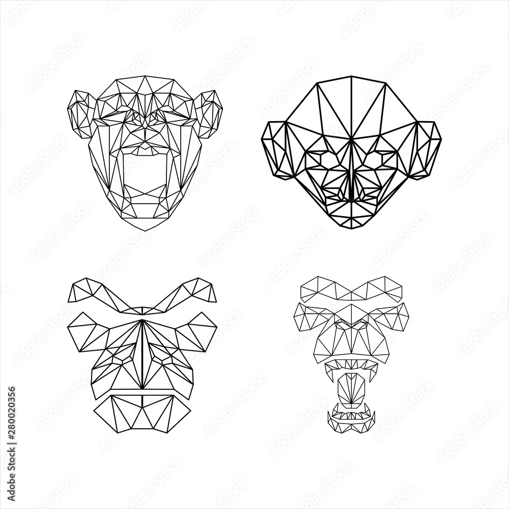 Fotografie set of four polygonal monkey head logo