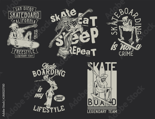 Vintage labels set. Hand drawn illustrations with lettering composition. Logotypes set. Monochrome illustrations.