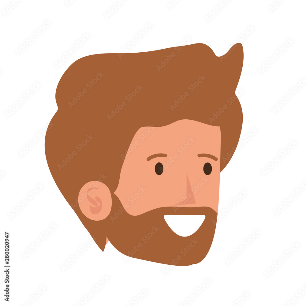 happy young man with beard head character happy young man with beard head character