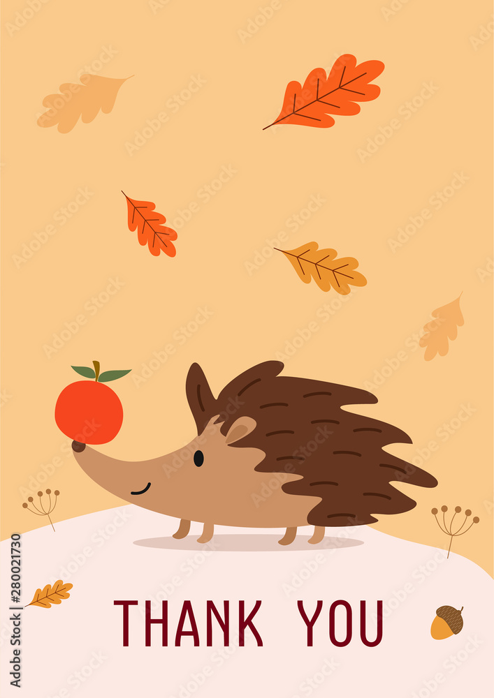 Stylish autumn card or poster with a cute hedgehog. Funny vector illustration with text. Stylish autumn card or poster with a cute hedgehog. Funny vector illustration with text.
