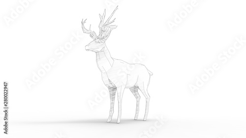 3d rendering of a polygon deer isolated in white studio background