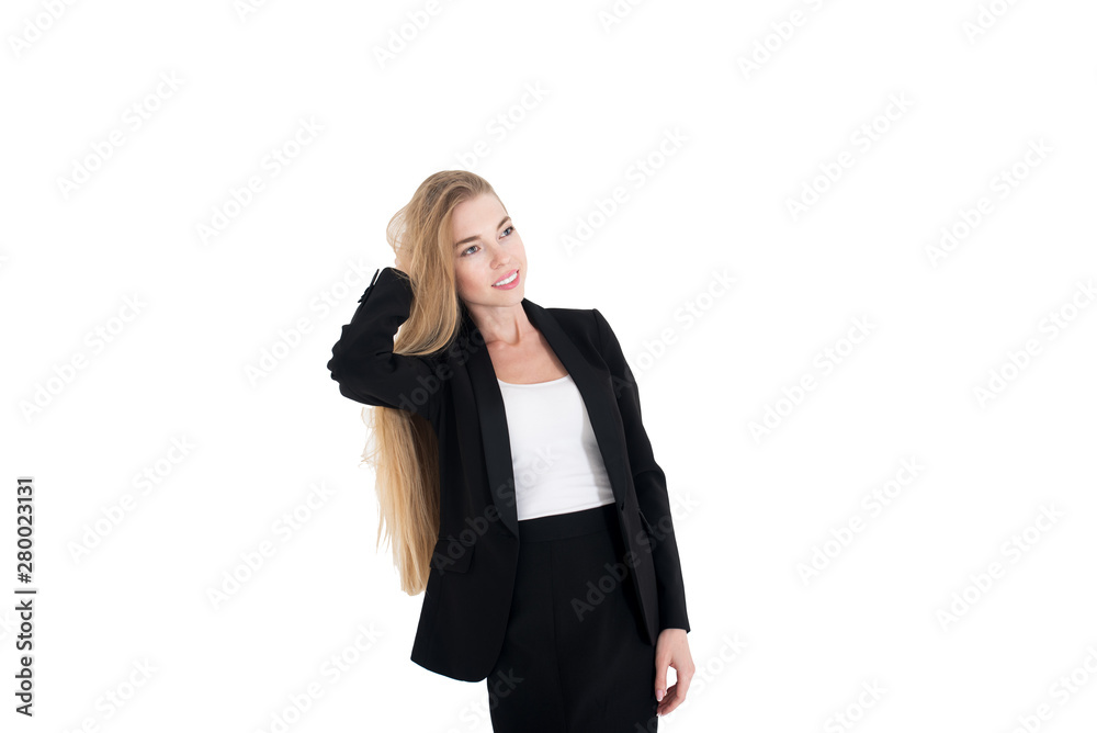 Classic studio portrait of smiling positive business woman on white background. Isolated Classic studio portrait of smiling positive business woman on white background. Isolated