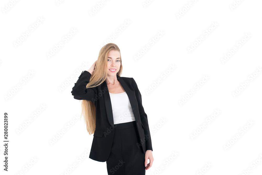 Classic studio portrait of smiling positive business woman on white background. Isolated Classic studio portrait of smiling positive business woman on white background. Isolated