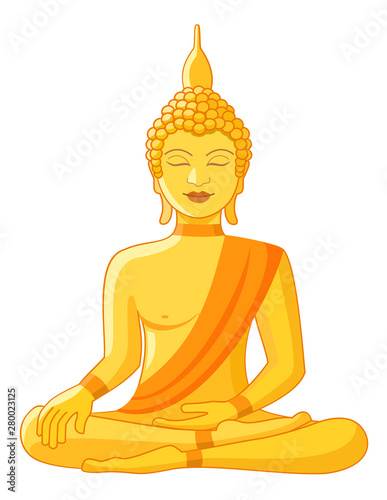 Golden Buddha statue. Vector illustration.
