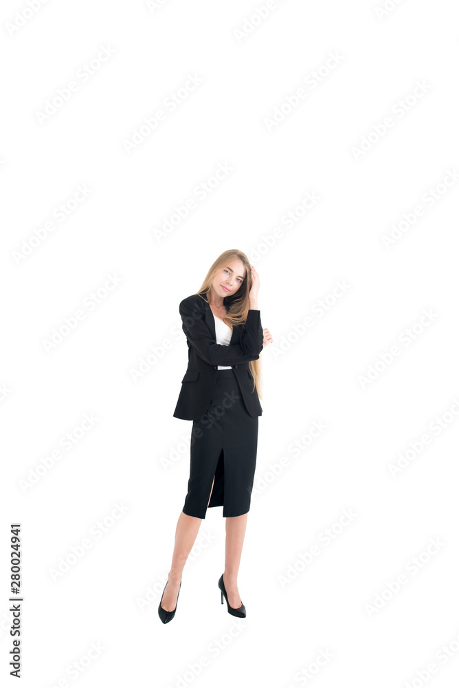 Classic studio portrait of smiling positive business woman on white background. Isolated Classic studio portrait of smiling positive business woman on white background. Isolated