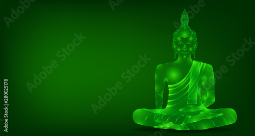 luxury green emerald crystal monk phra buddha sitting meditation for pray concentration composed release. colorful background. vector illustration eps10