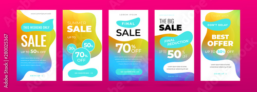 Set of dynamic modern fluid sale banner for social media stories, web page, mobile phone. Sale banner template design special offer set. Eps10 vector.