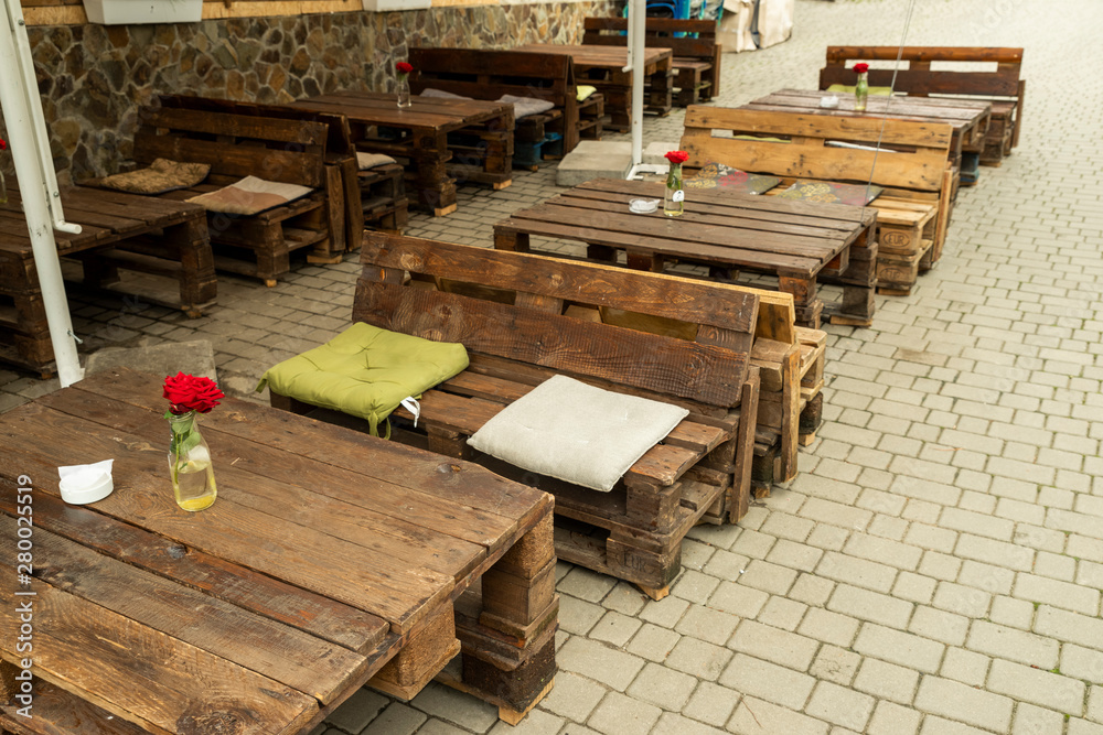 outdoor garden furniture in the cafe building pallets