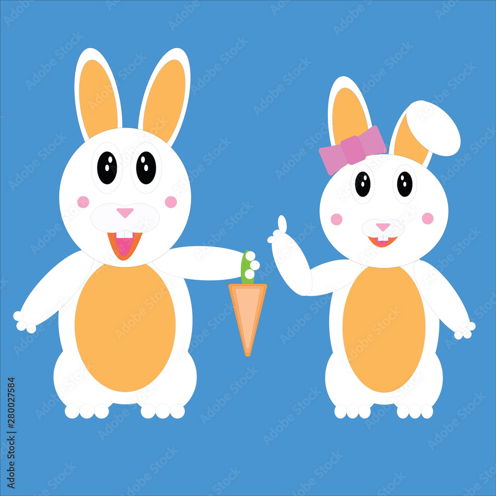 PaperCut White Rabbit on blue background PaperCut White Rabbit on blue background