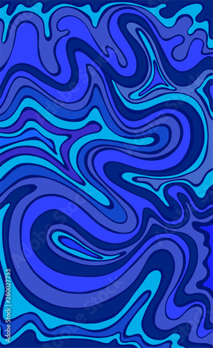 Doodle fantasy wavy frame, colorful blue shades. Decorative surreal waves background. Vector hand drawn psychedelic abstract texture.