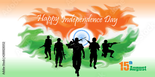 Silhouette of soldiers in front of their national flag 