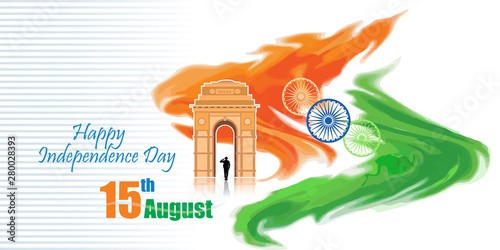 Silhouette of a soldier saluting the mother nation and guarding the India gate. 
