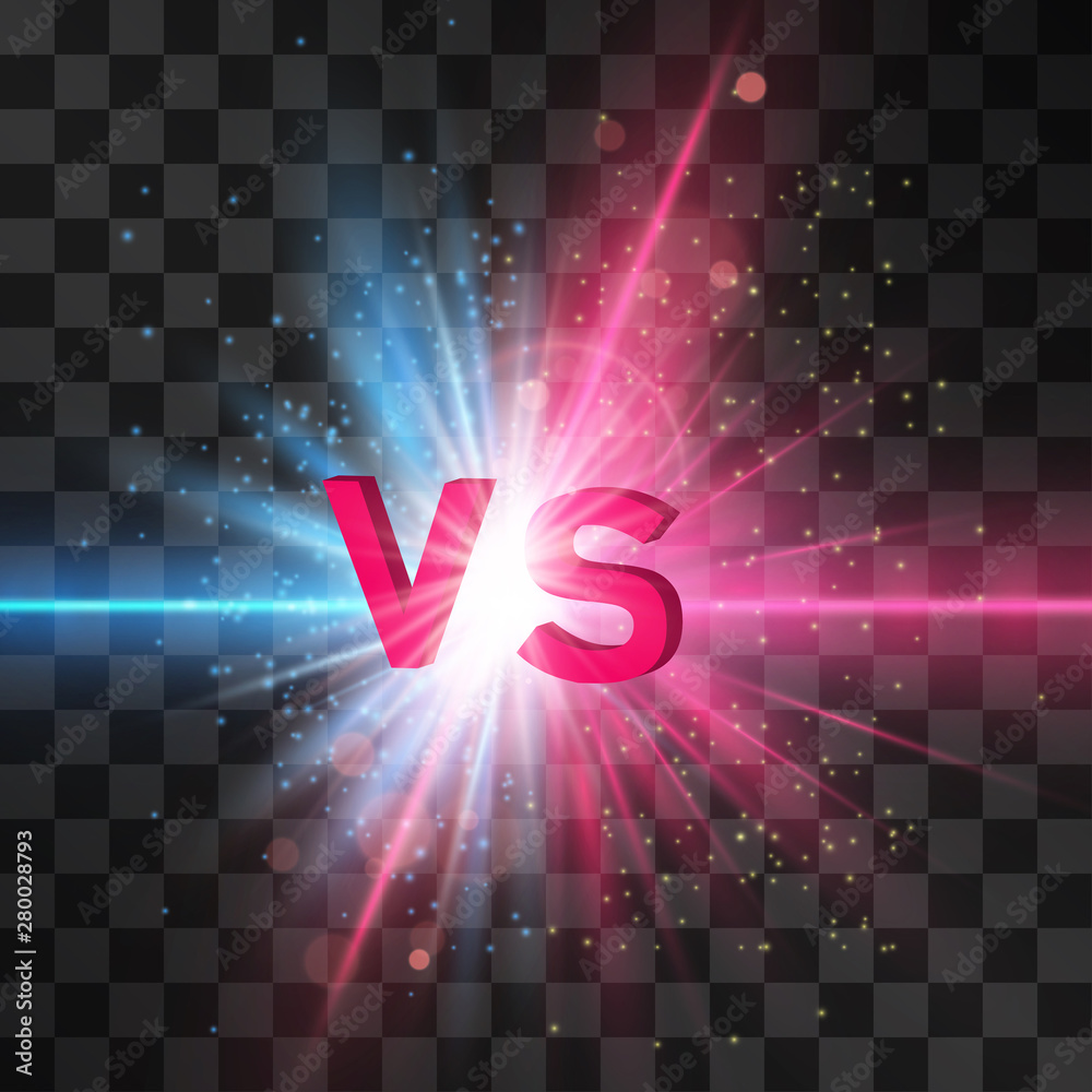 Blue neon and red lightning flash versus, vs letters for sports and fight  competition. Battle, match, game, confrontation on transparent background.  Stardust and decorative glitter around explosion. Stock Vector | Adobe Stock