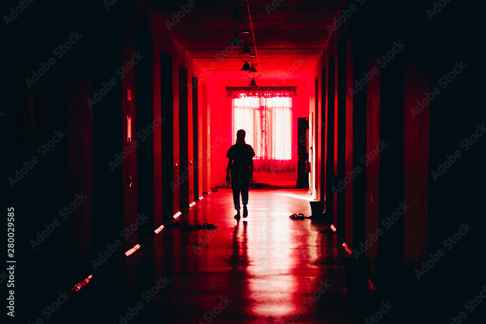 hall with red light