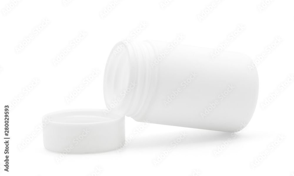 Opened white plastic medicine bottle isolated on white with clipping path. Opened white plastic medicine bottle isolated on white with clipping path.
